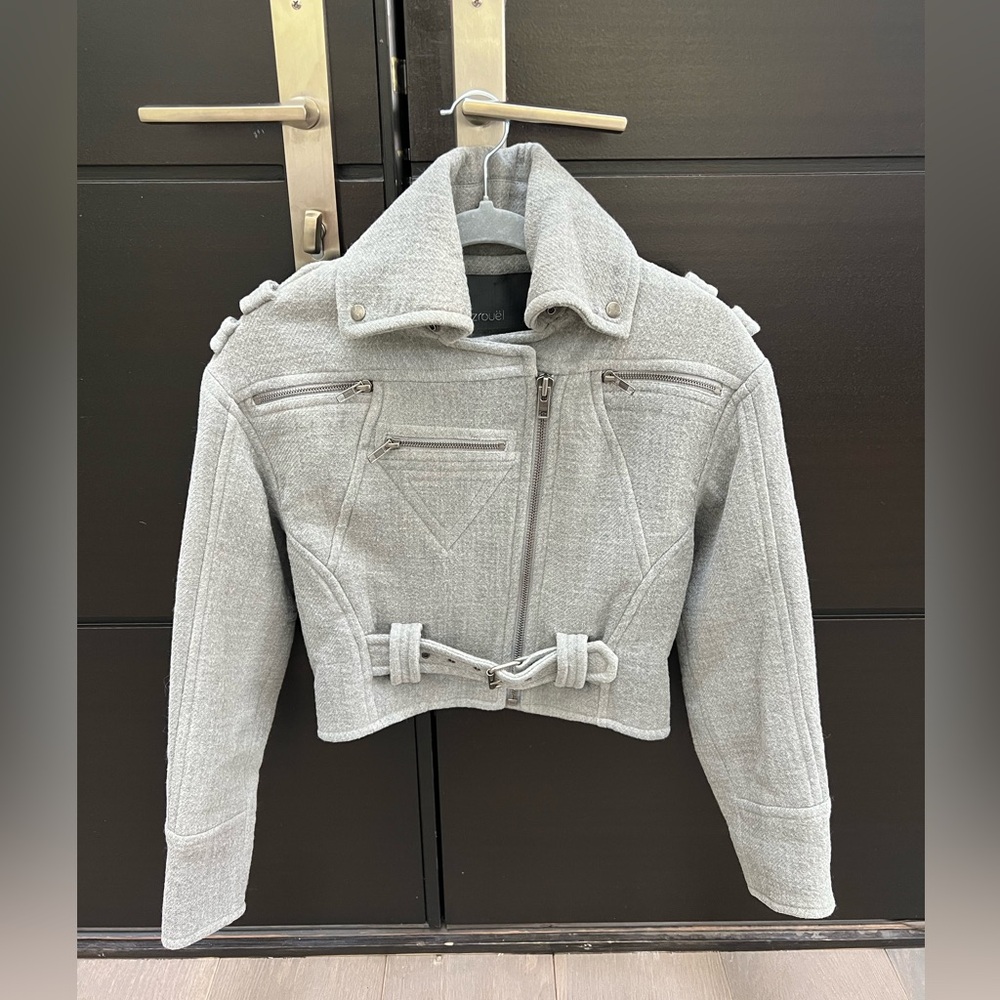 Yigal Azrouel Gray Cropped Jacket with Belted Waist - Picture 2 of 13